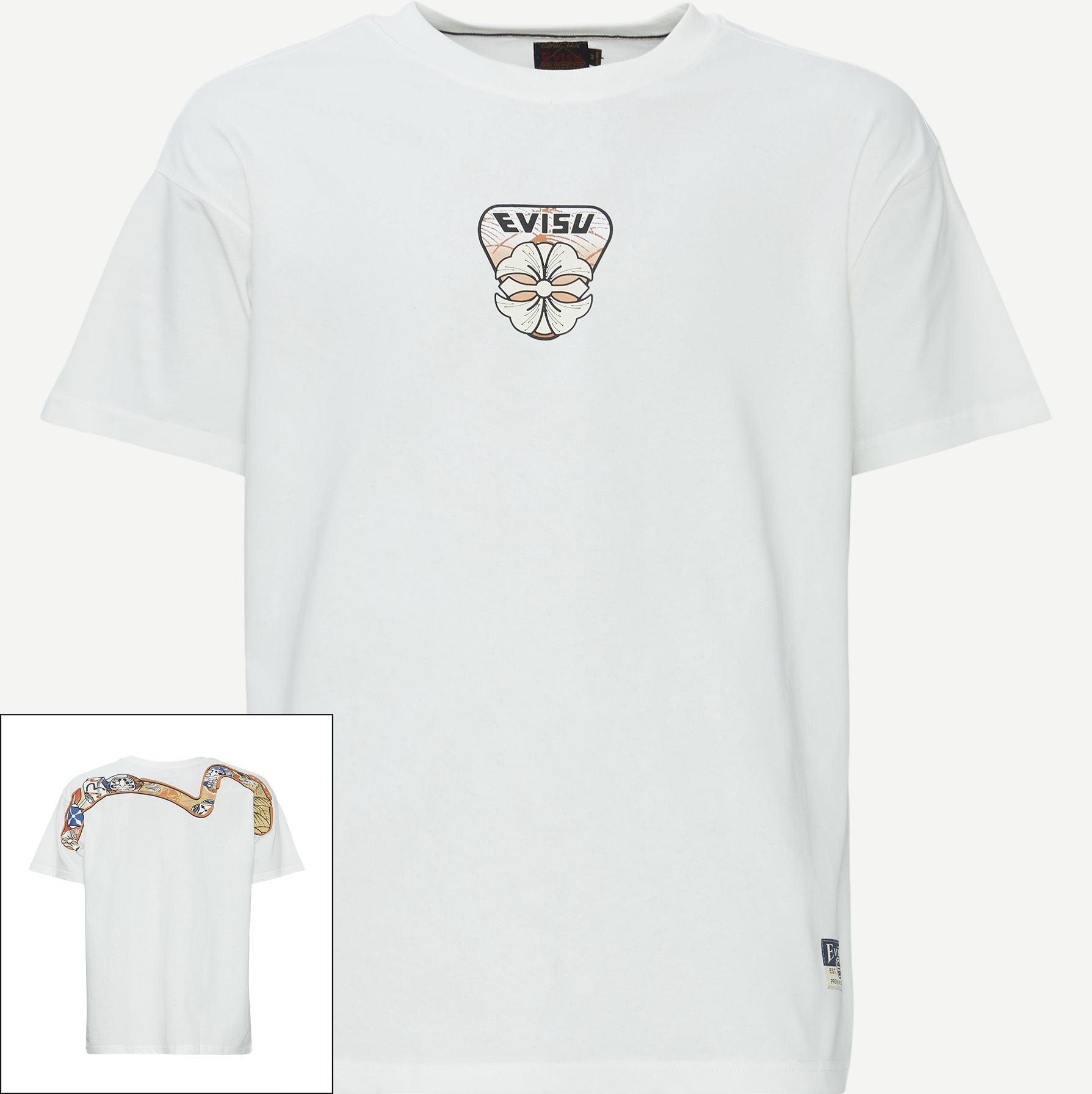 EVISU T-shirts HANAFUDA PATCHES DAICOCK PRINTED SS TEE  White